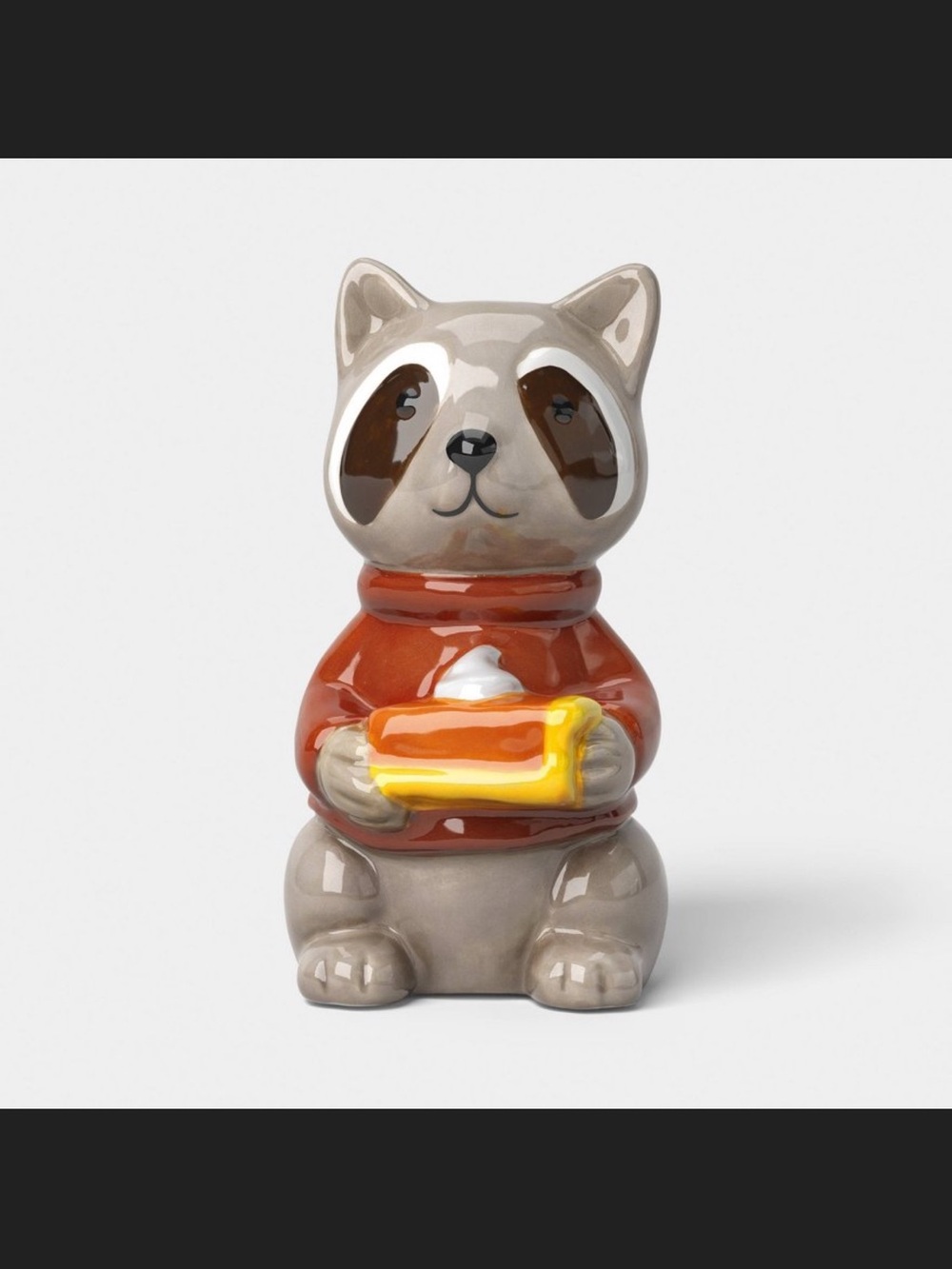 Ceramic Raccoon Holiday Figurine in Gray, Brown and Orange